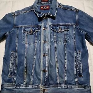 Denim Gear Blue Jean Trucker JACKET DG size Mens L Classic Button Front Vintage